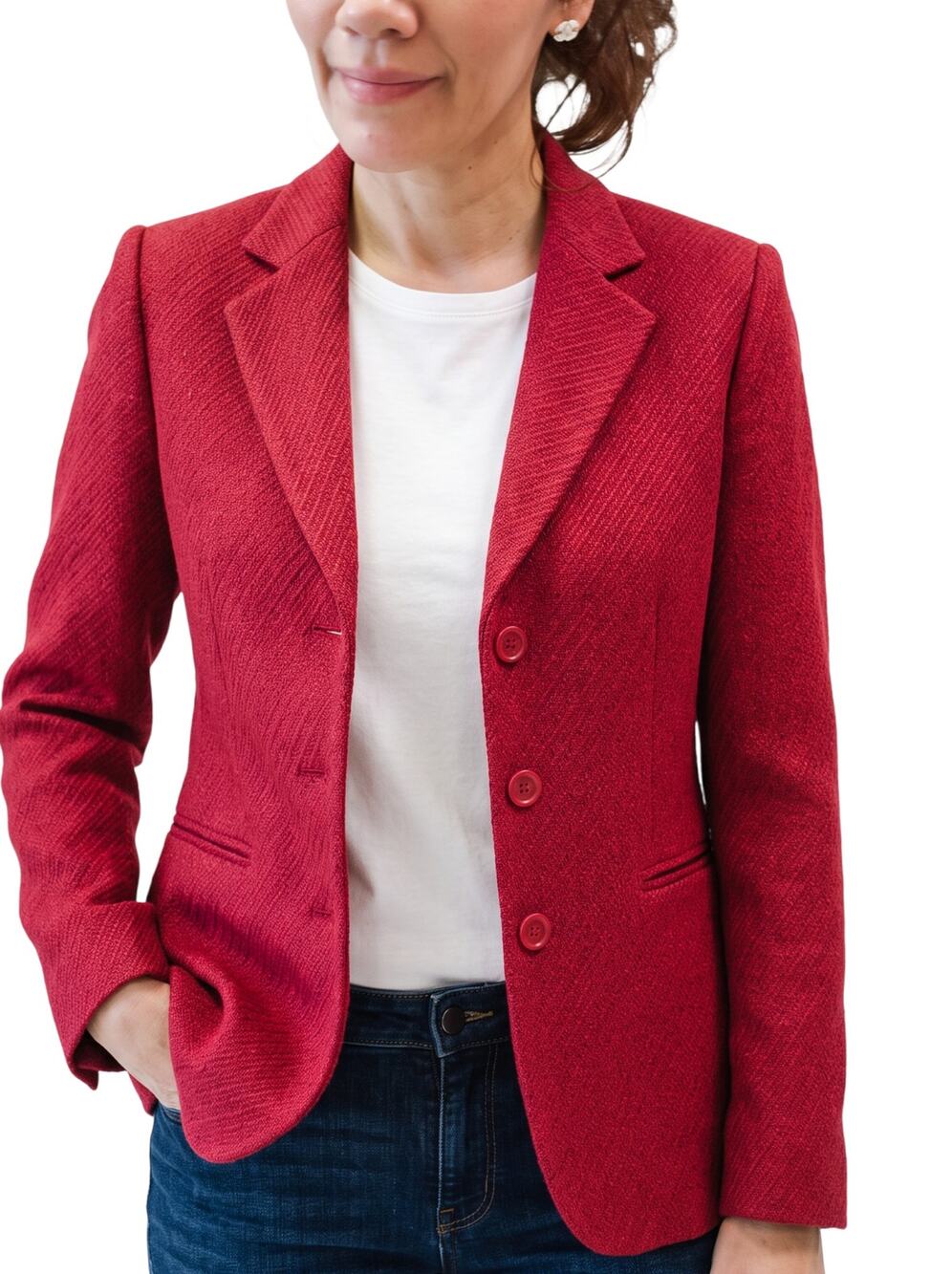 TALBOTS Red Textured 100% Wool Woven Lined Blazer 4